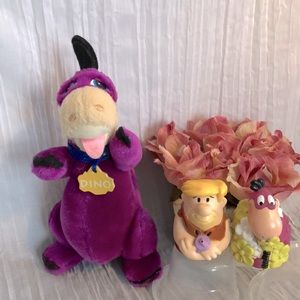 Vintage FLINTSTONES DINO & Barney lot of stuffed plush toy & water squirt toy